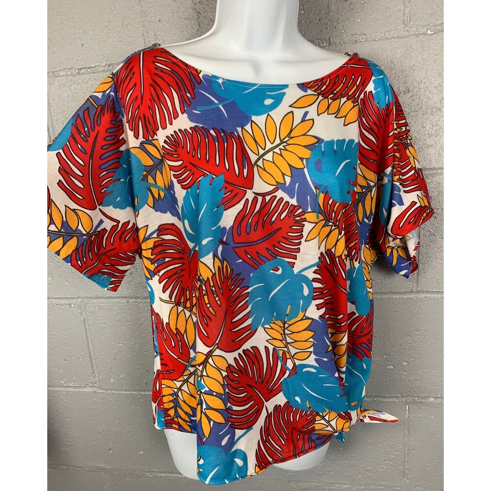 Vintage Vera Neumann Tropical Print Top, 80s Hawaiian Side Tie, M/L - Picture 6 of 10